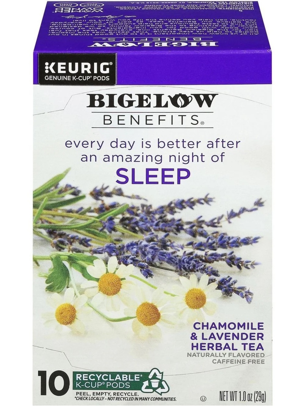 Bigelow Tea Benefits Sleep Chamomile & Lavender Herbal Caffeine Free Tea K-Cup